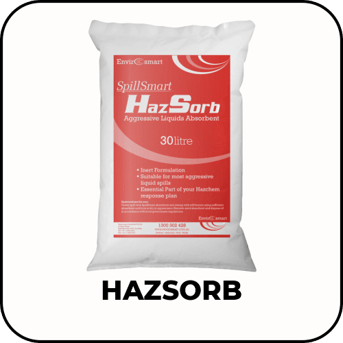Hazsorb chemical absorbent being used to clean up a yellow liquid spill