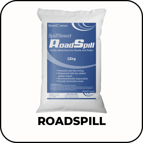 RoadSpill absorbent granules poured onto a blacktop surface to absorb an oil spill