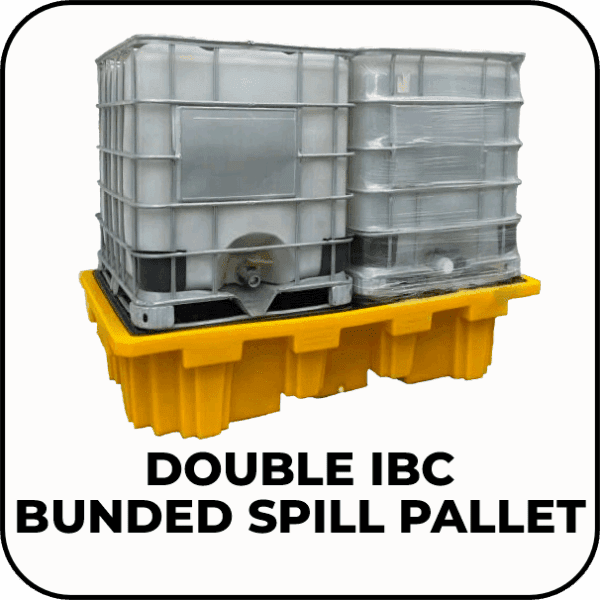 Double IBC Spill Pallet holding two 1000L IBCs for secure, high-capacity bulk liquid containment.