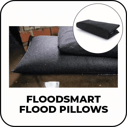 FloodSmart Flood Pillow expanding to form a flood barrier in a doorway.