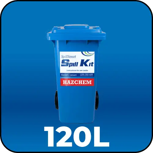 Spillmaster Hazchem Spill Kit 120L in a large blue wheeled bin ready for comprehensive chemical spill response
