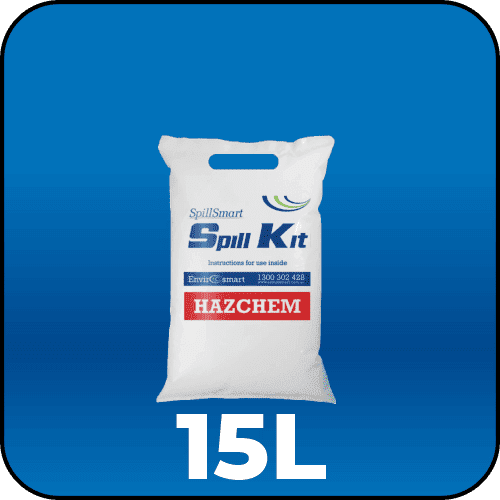 Spillmaster Hazchem Spill Kit 15L in a portable blue PVC bag ready for hazardous chemical spills