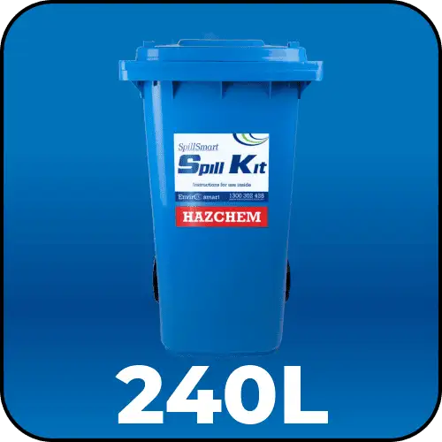 Spillmaster Hazchem Spill Kit 240L in a large blue wheeled bin ready for comprehensive chemical spill response