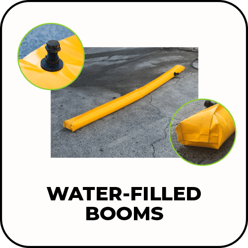 Spillmaster water filled boom being used as a reusable flood barrier.