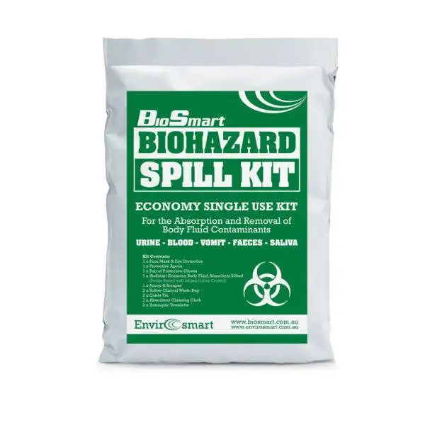 BioSmart Economy BioHazard Spill Kit - Cost-Effective P.P.E. and Perlite Absorbent for Bodily Fluids Cleanup