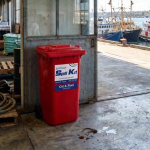 Alternative view of 120L Marine Oil & Fuel Spill Kit – Red Mobile Wheely Bin