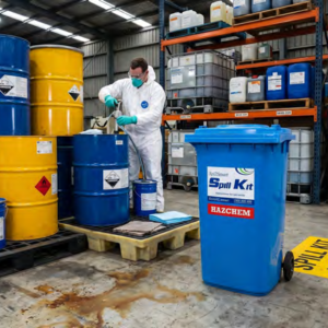 Alternative view of 240L Chemical Spill Kit (Hazchem Rated) – Blue Mobile Wheely Bin